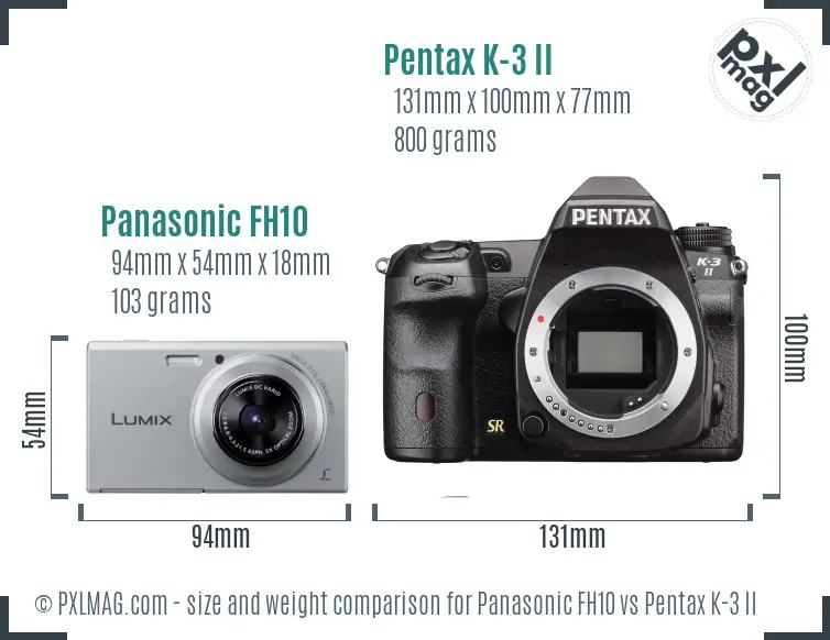 Panasonic FH10 vs Pentax K-3 II size comparison