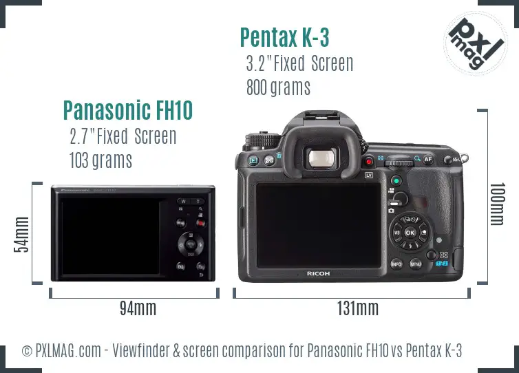 Panasonic FH10 vs Pentax K-3 Screen and Viewfinder comparison