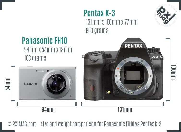 Panasonic FH10 vs Pentax K-3 size comparison