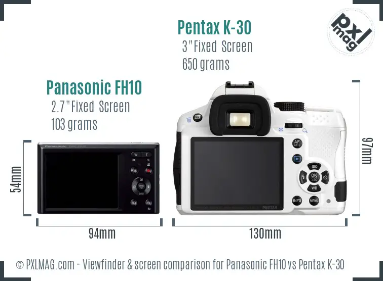 Panasonic FH10 vs Pentax K-30 Screen and Viewfinder comparison