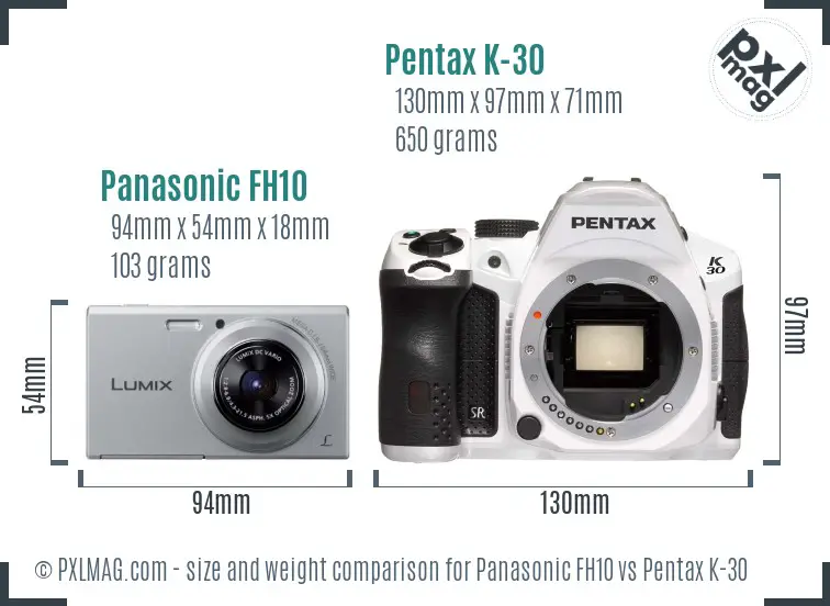 Panasonic FH10 vs Pentax K-30 size comparison