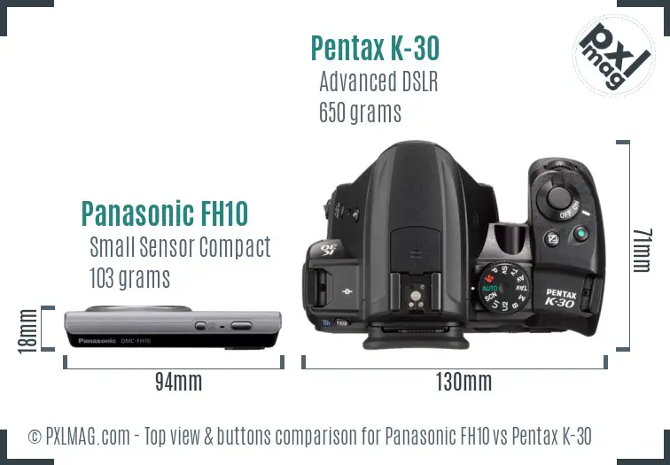 Panasonic FH10 vs Pentax K-30 top view buttons comparison