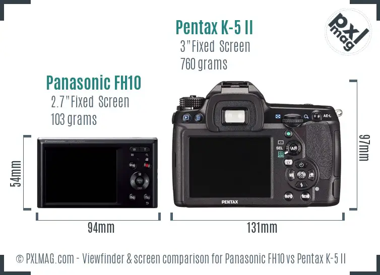 Panasonic FH10 vs Pentax K-5 II Screen and Viewfinder comparison
