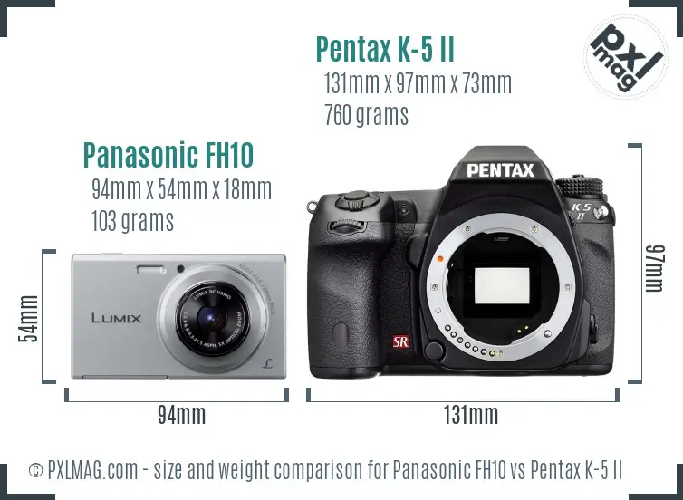 Panasonic FH10 vs Pentax K-5 II size comparison
