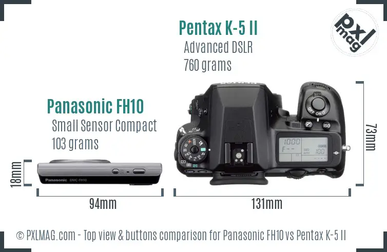Panasonic FH10 vs Pentax K-5 II top view buttons comparison