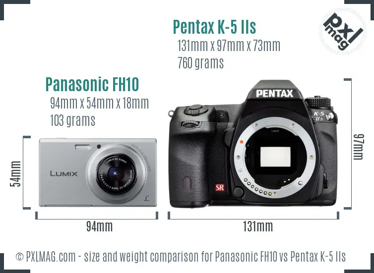 Panasonic FH10 vs Pentax K-5 IIs size comparison