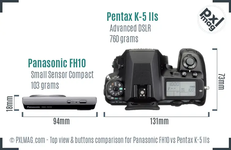 Panasonic FH10 vs Pentax K-5 IIs top view buttons comparison