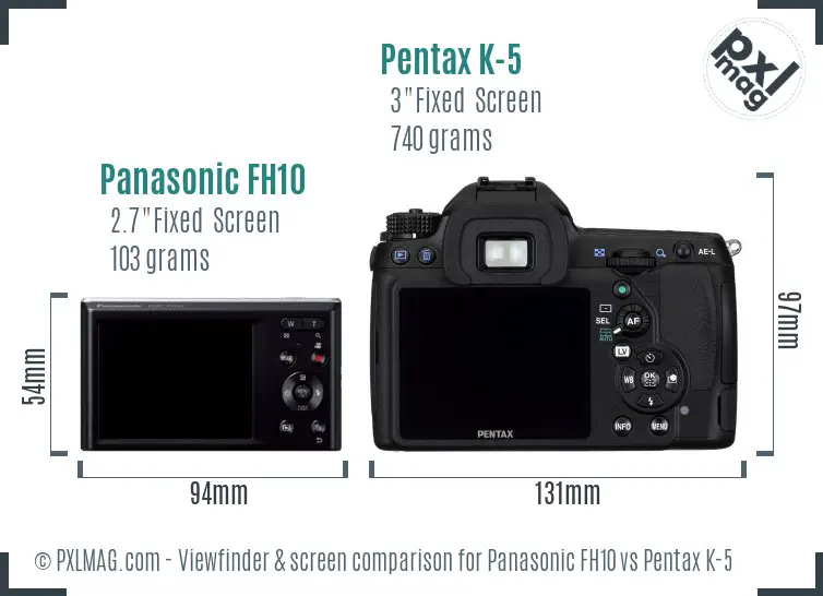 Panasonic FH10 vs Pentax K-5 Screen and Viewfinder comparison
