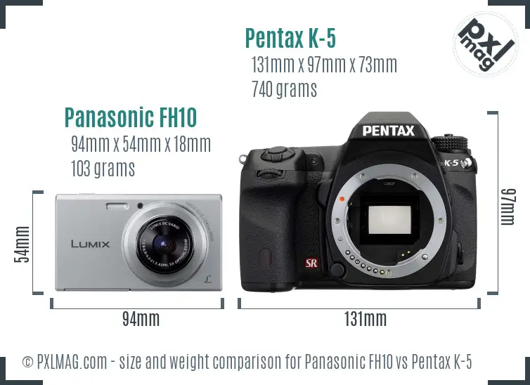 Panasonic FH10 vs Pentax K-5 size comparison