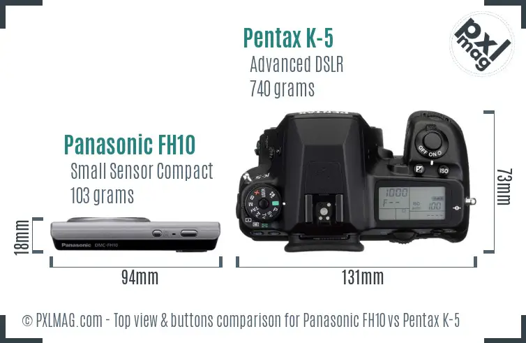 Panasonic FH10 vs Pentax K-5 top view buttons comparison