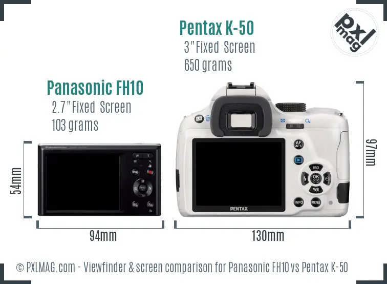 Panasonic FH10 vs Pentax K-50 Screen and Viewfinder comparison