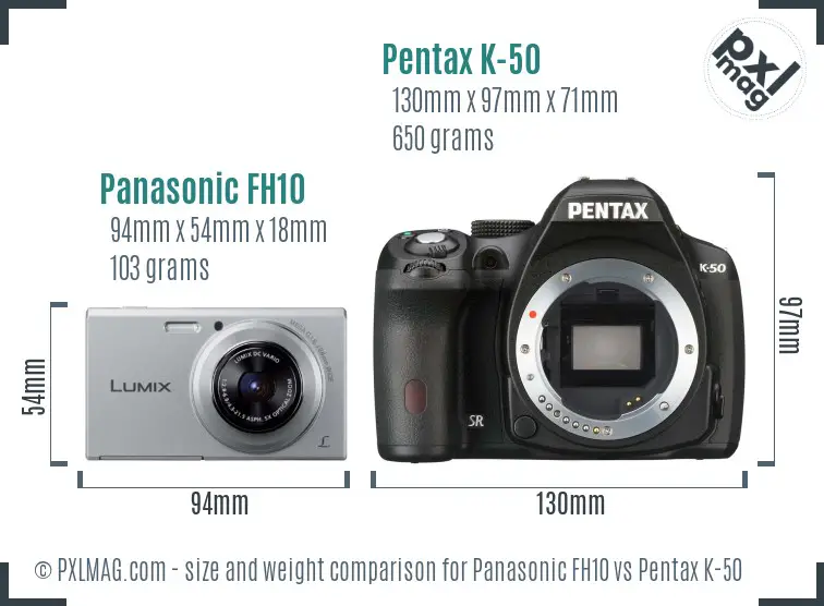 Panasonic FH10 vs Pentax K-50 size comparison