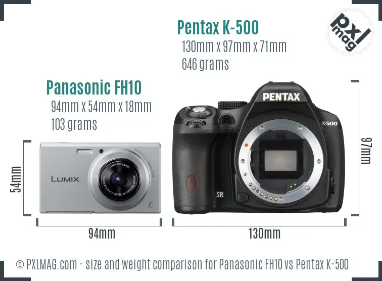Panasonic FH10 vs Pentax K-500 size comparison