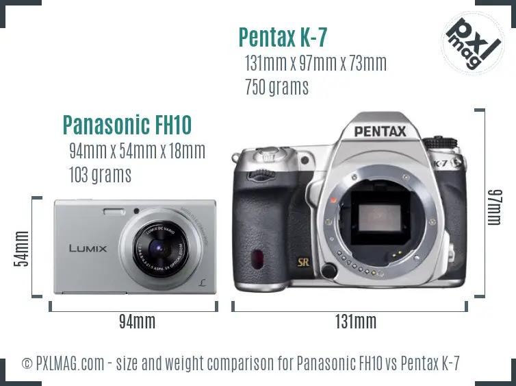 Panasonic FH10 vs Pentax K-7 size comparison