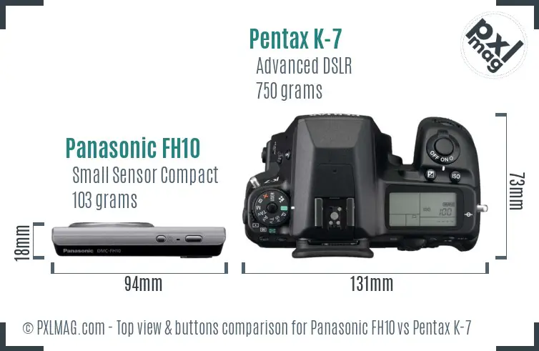 Panasonic FH10 vs Pentax K-7 top view buttons comparison