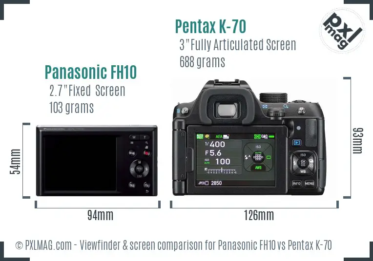 Panasonic FH10 vs Pentax K-70 Screen and Viewfinder comparison