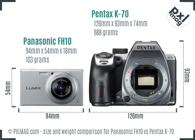Panasonic FH10 vs Pentax K-70 size comparison