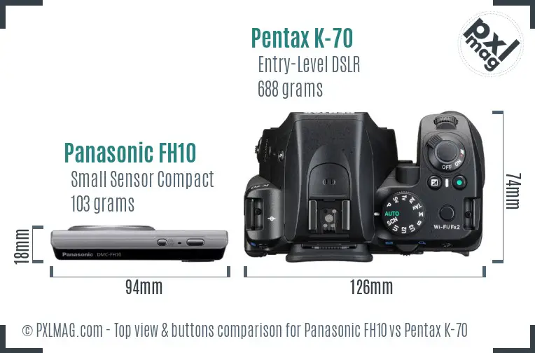 Panasonic FH10 vs Pentax K-70 top view buttons comparison