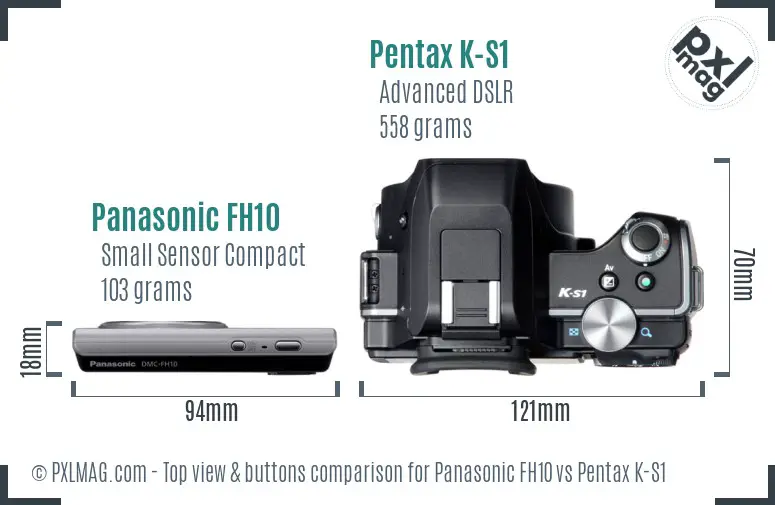 Panasonic FH10 vs Pentax K-S1 top view buttons comparison