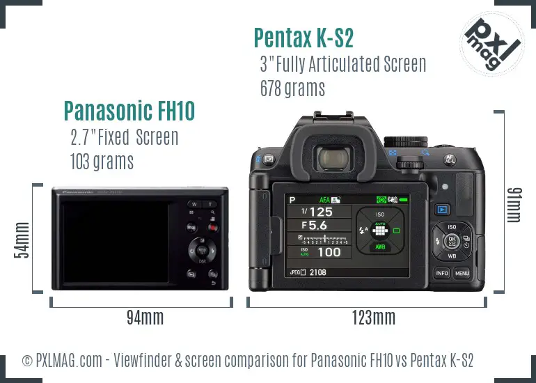 Panasonic FH10 vs Pentax K-S2 Screen and Viewfinder comparison
