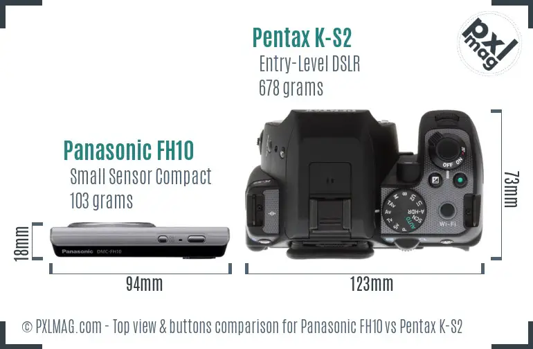 Panasonic FH10 vs Pentax K-S2 top view buttons comparison