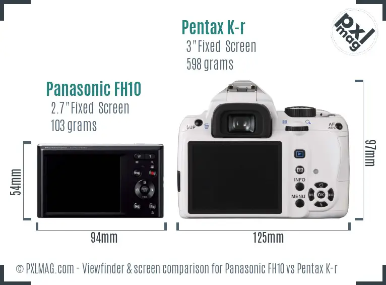Panasonic FH10 vs Pentax K-r Screen and Viewfinder comparison