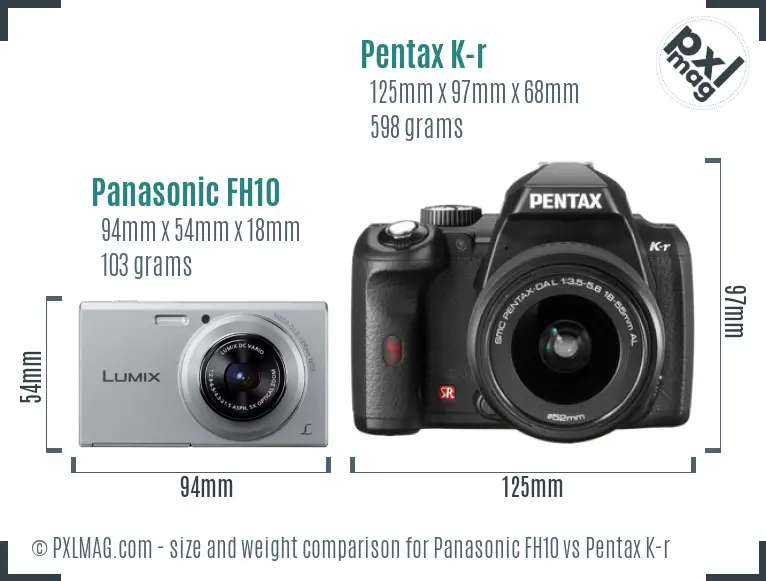 Panasonic FH10 vs Pentax K-r size comparison