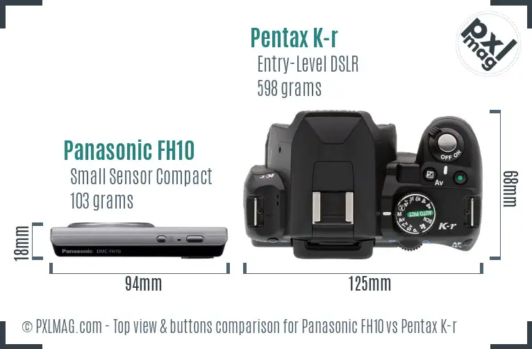 Panasonic FH10 vs Pentax K-r top view buttons comparison