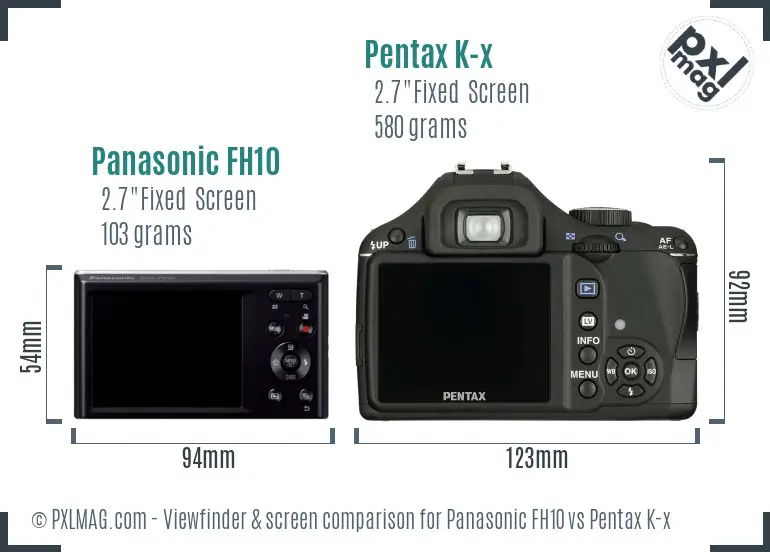 Panasonic FH10 vs Pentax K-x Screen and Viewfinder comparison