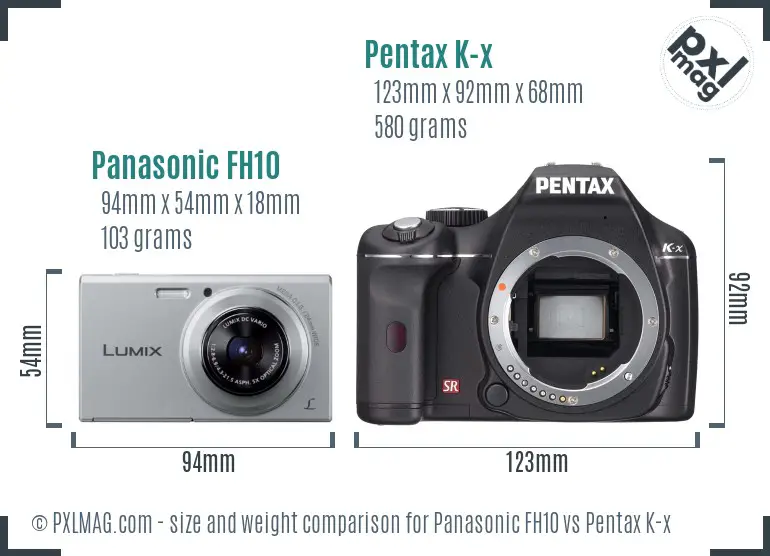 Panasonic FH10 vs Pentax K-x size comparison