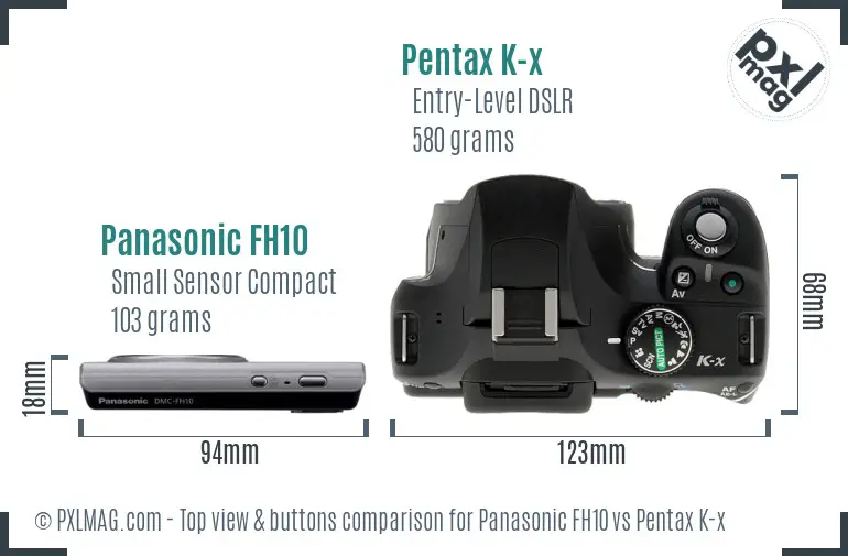 Panasonic FH10 vs Pentax K-x top view buttons comparison