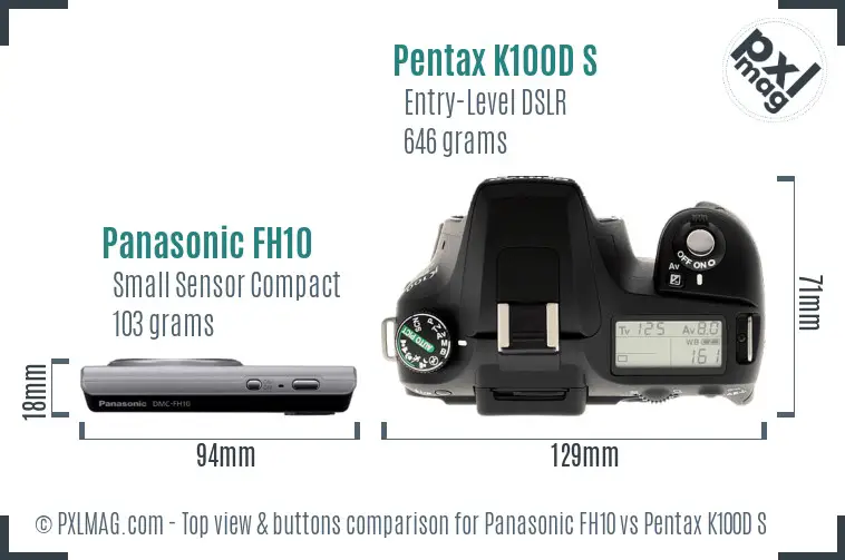 Panasonic FH10 vs Pentax K100D S top view buttons comparison