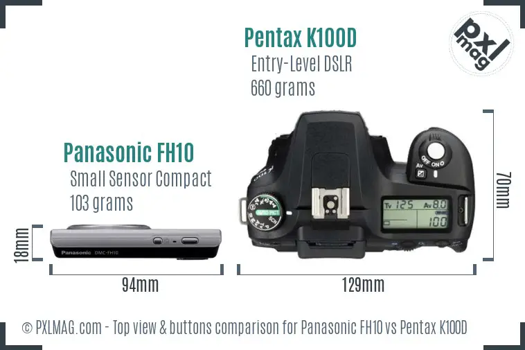 Panasonic FH10 vs Pentax K100D top view buttons comparison