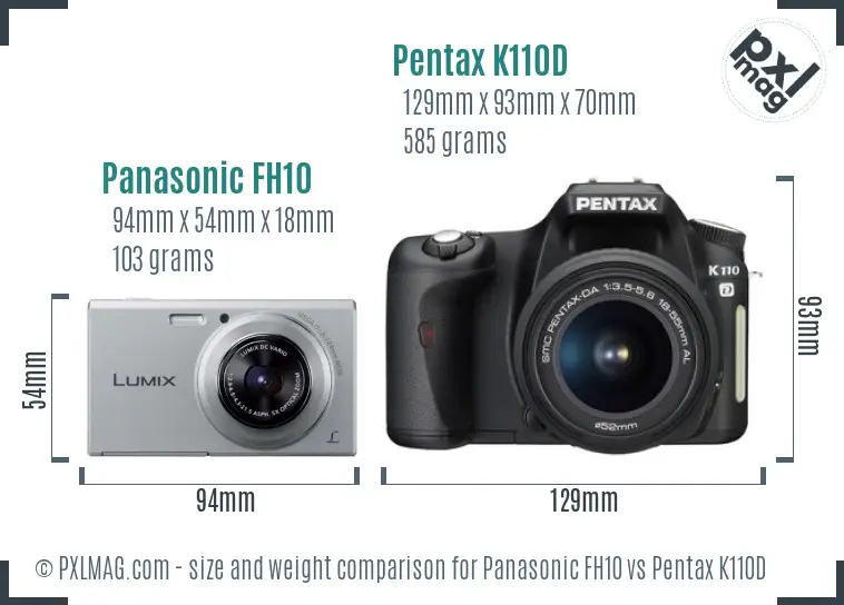 Panasonic FH10 vs Pentax K110D size comparison