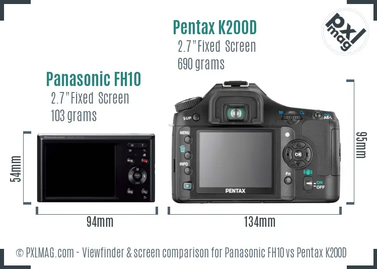 Panasonic FH10 vs Pentax K200D Screen and Viewfinder comparison