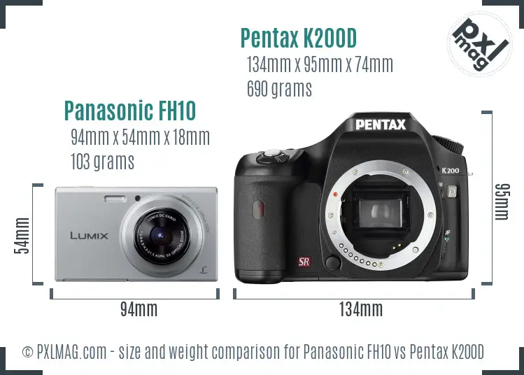 Panasonic FH10 vs Pentax K200D size comparison