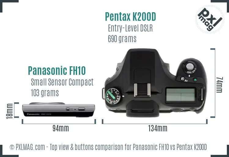 Panasonic FH10 vs Pentax K200D top view buttons comparison