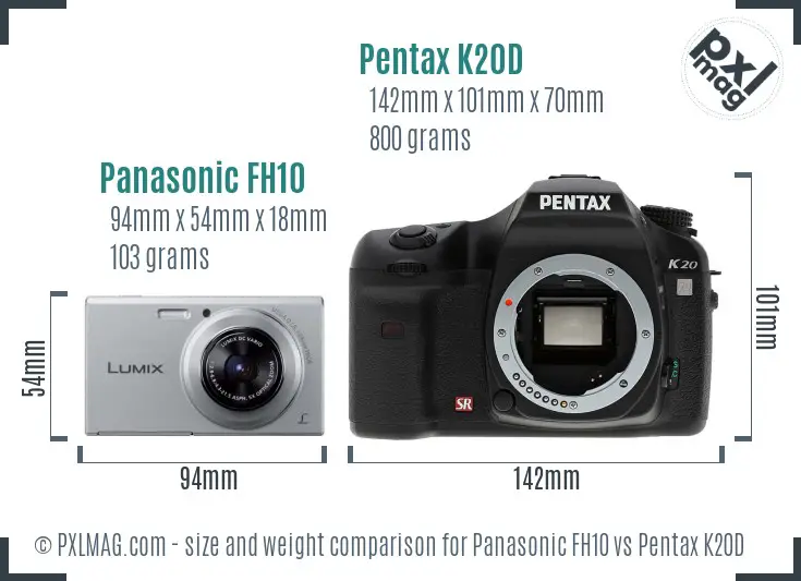 Panasonic FH10 vs Pentax K20D size comparison