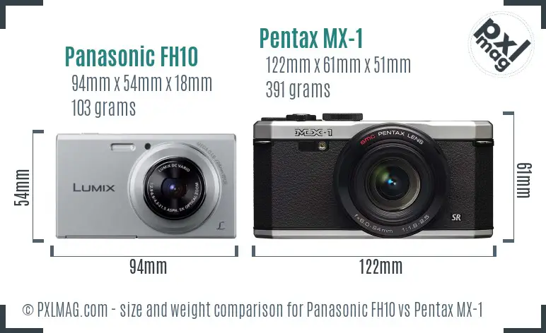Panasonic FH10 vs Pentax MX-1 size comparison