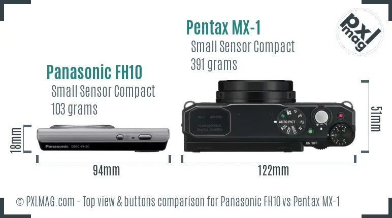 Panasonic FH10 vs Pentax MX-1 top view buttons comparison