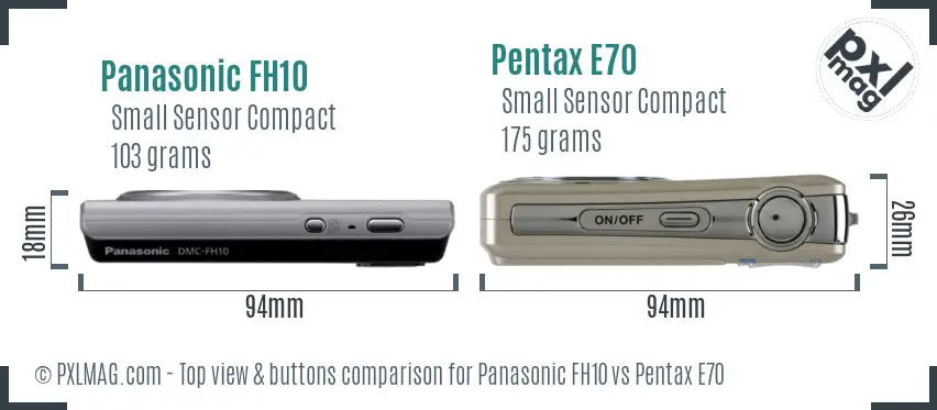 Panasonic FH10 vs Pentax E70 top view buttons comparison