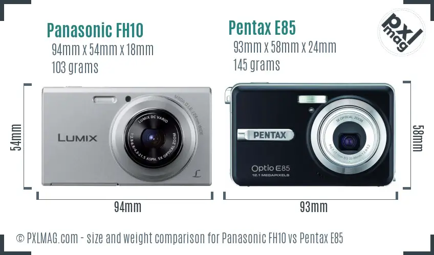 Panasonic FH10 vs Pentax E85 size comparison