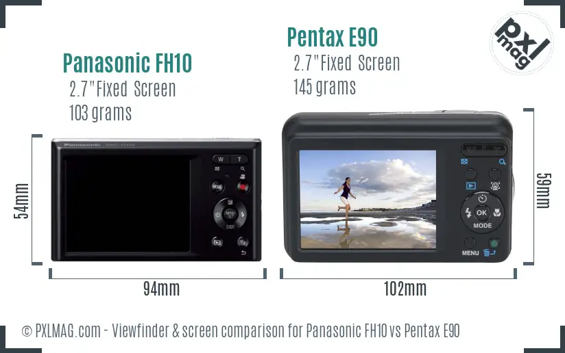 Panasonic FH10 vs Pentax E90 Screen and Viewfinder comparison