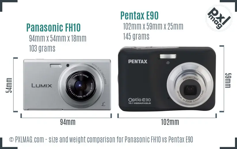Panasonic FH10 vs Pentax E90 size comparison