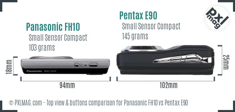 Panasonic FH10 vs Pentax E90 top view buttons comparison