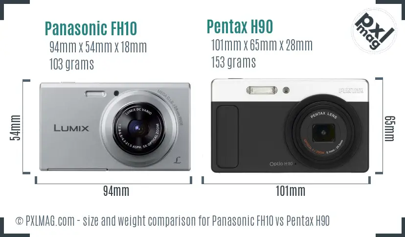 Panasonic FH10 vs Pentax H90 size comparison