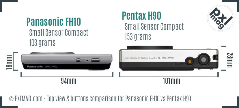 Panasonic FH10 vs Pentax H90 top view buttons comparison