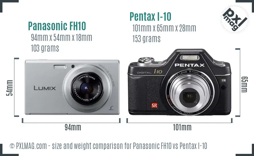 Panasonic FH10 vs Pentax I-10 size comparison