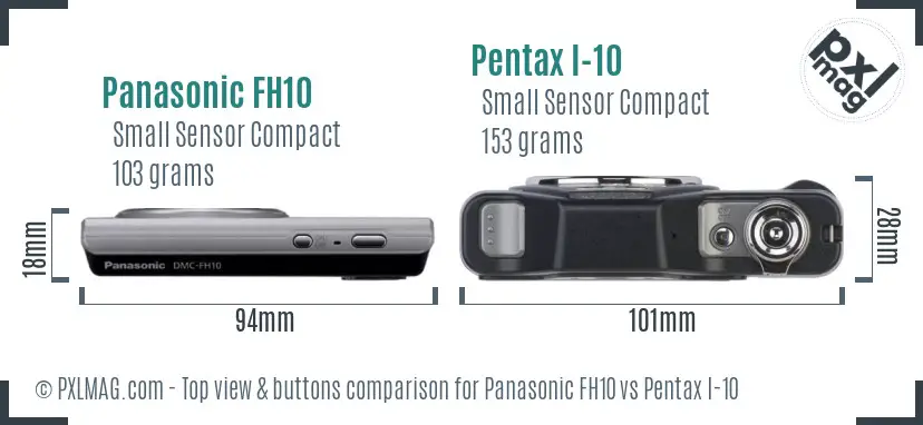 Panasonic FH10 vs Pentax I-10 top view buttons comparison
