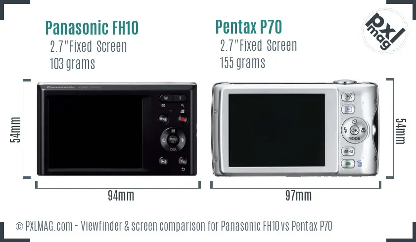 Panasonic FH10 vs Pentax P70 Screen and Viewfinder comparison